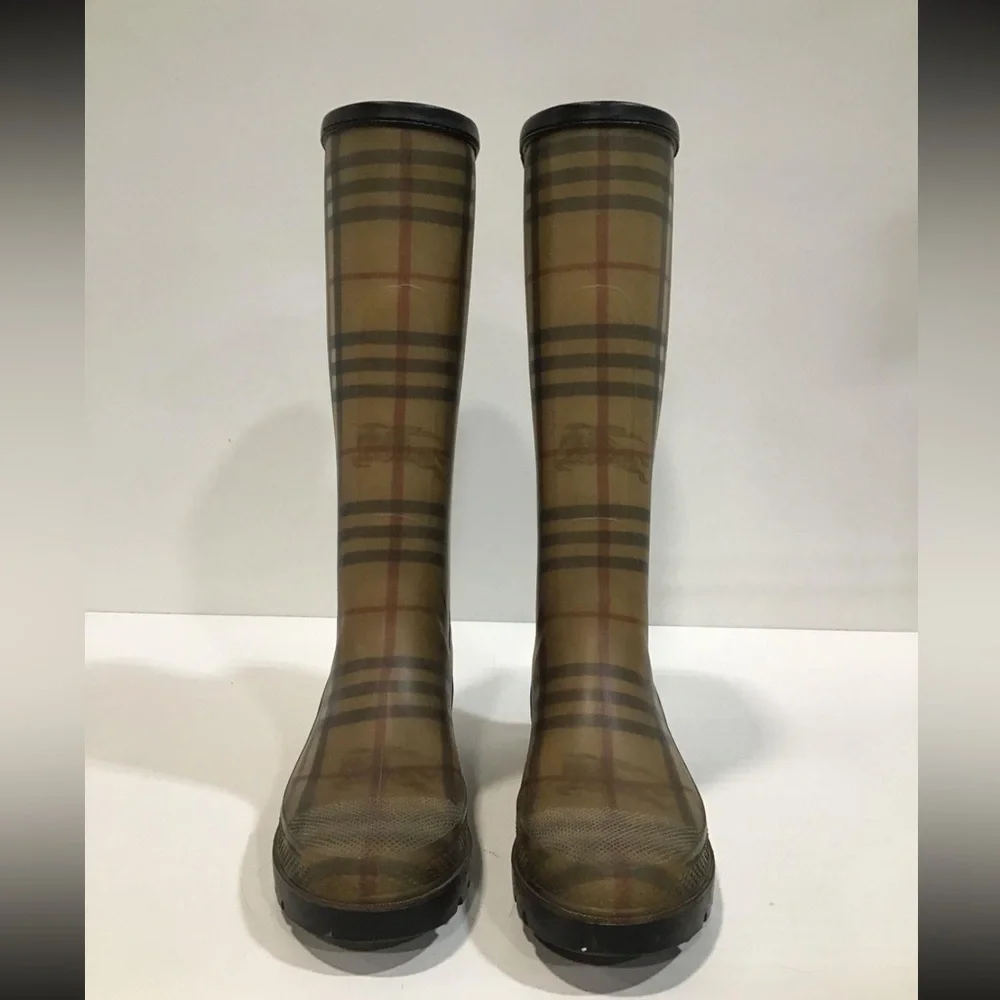 Women’s Burberry Plaid Tall Rain Boots Black Sole Size 39